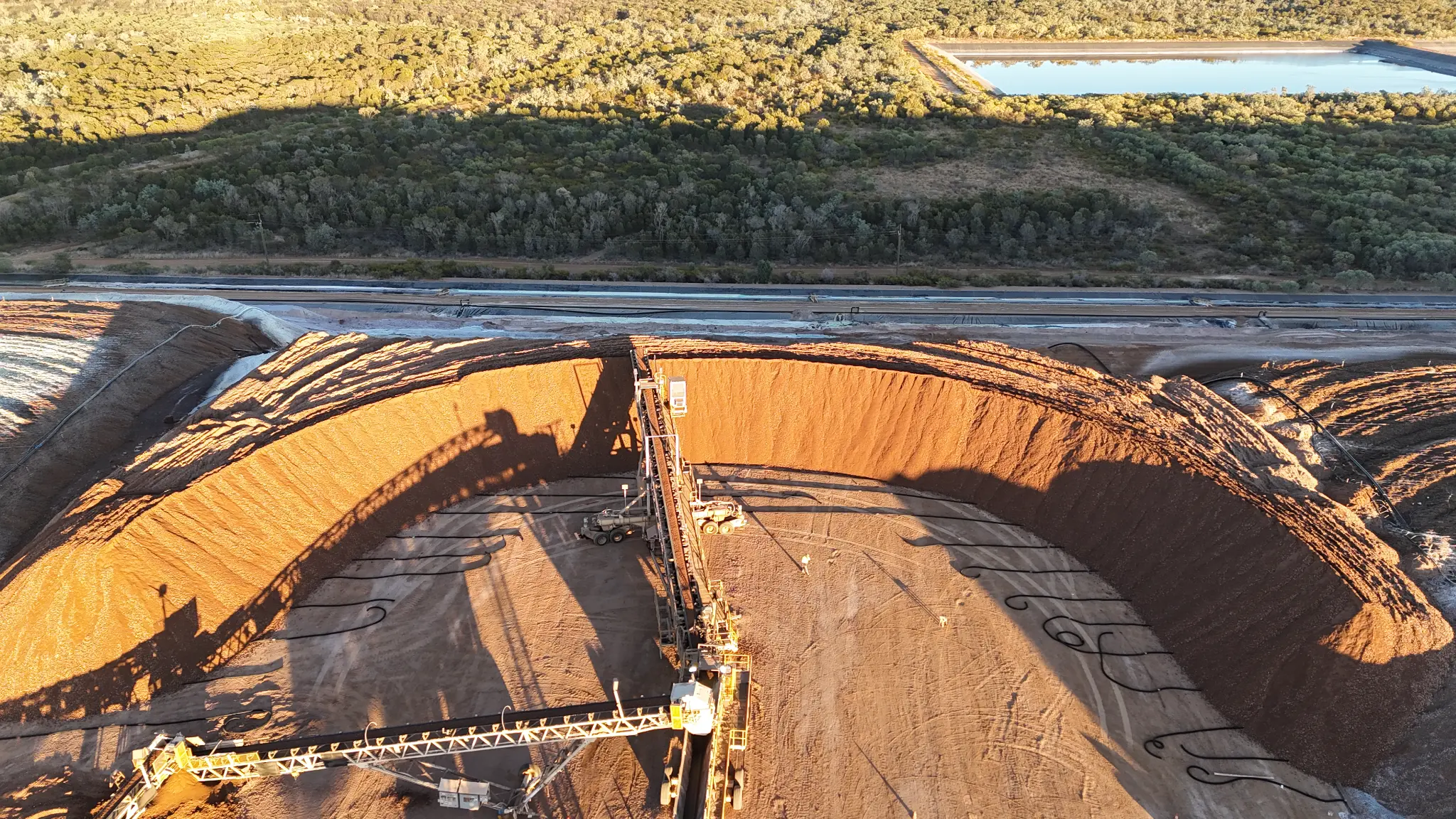 Aerial view of mining conveyor system
